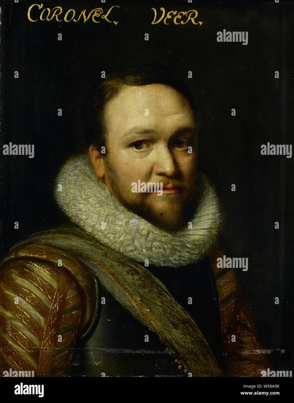 Portrait von Sir Horace Vere, Porträt von Sir Horace Vere (1565-1635). Kommandant der englischen Truppen in den Niederlanden. Büste nach rechts. Teil der Serie von Porträts aus dem Stadhouderlijk Hof in Leeuwarden., Michiel Jansz van Mierevelt (Werkstatt), C. 1615 - 1633, Panel, Ölfarbe (Lack), Support: h 29,8 cm x W 24,1 cm t 0,9 cm d 3,3 cm Stockfoto