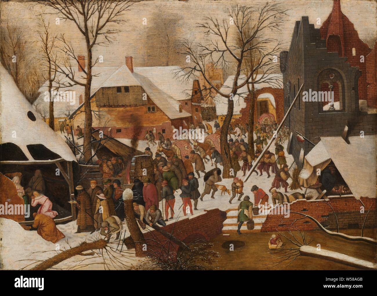 Die Anbetung der Könige, die Anbetung der Heiligen Drei Könige. Winter Blick in einem Dorf, links die drei Könige mit der Heiligen Familie im Stall, rechts die Ruinen einer Kirche., das Gleichnis vom verlorenen Sohn (Lukas 15, 11-32), Pieter Brueghel (II), 1590-1638, Panel, Ölfarbe (Lack), h 41,2 cm x W 56,2 cm x T 1,0 cm d 3,2 cm Stockfoto