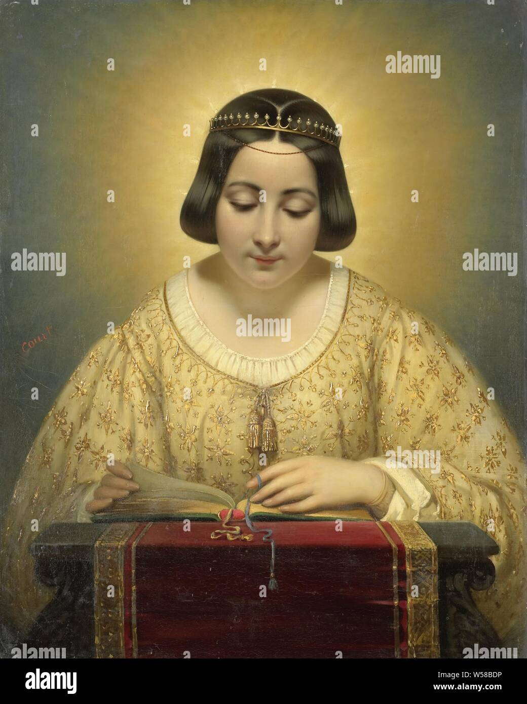 Gräfin de Pagès, geborene de Cornellan, wie der hl. Katharina, Porträt der Gräfin de Pagès, wie St. Catherine. In strahlendes Licht, gekrönt und in einem Buch lesend., Joseph Désiré Court, 1820-1850, Leinwand, Ölfarbe (Lack), h 83 cm x W 66 cm Stockfoto