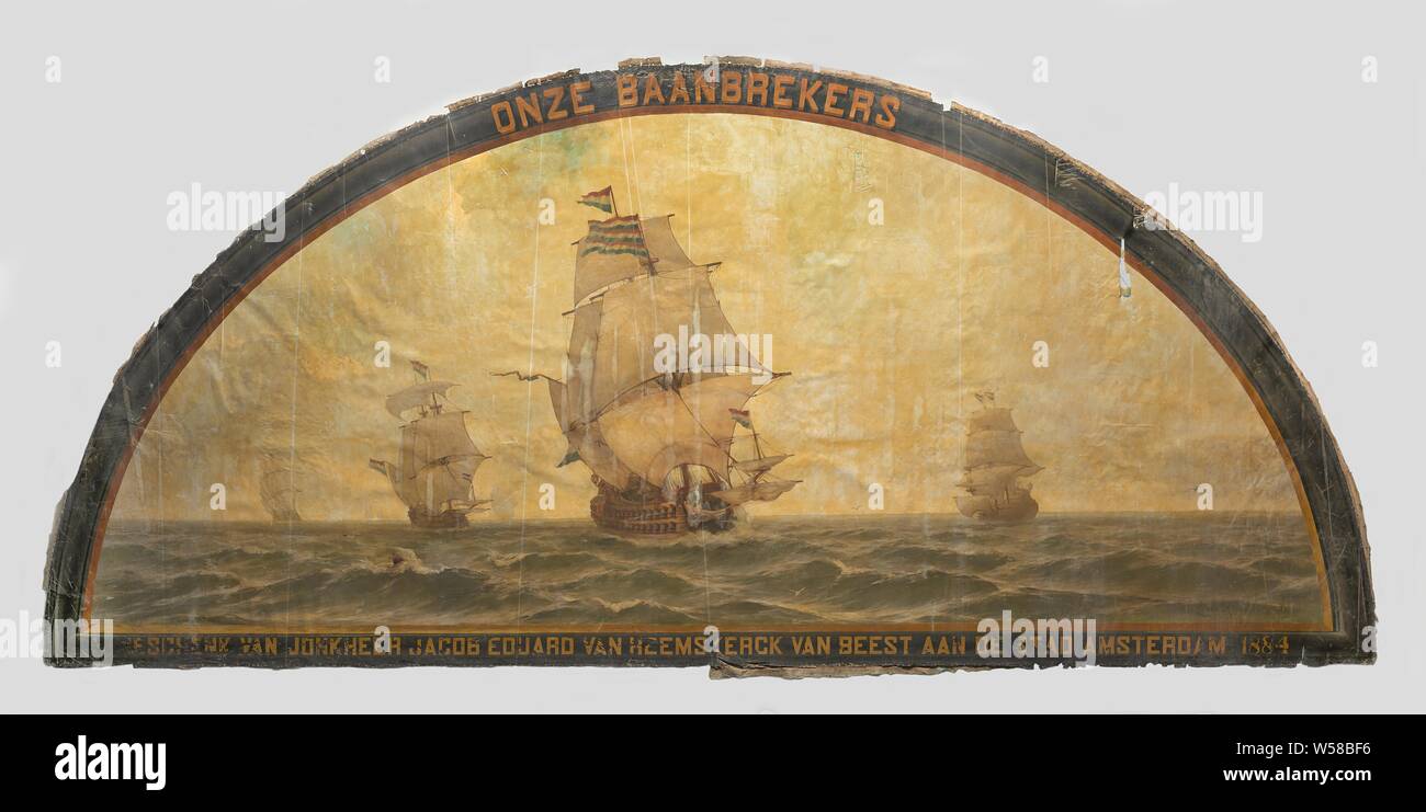 Unsere Pioniere': seventeenth-century Schiffe auf See, Seascape mit Segelschiffen, mit dem Titel "Unsere Pioniere". Hemisphäre, vor dem Eingang zum landwirtschaftlichen Ausstellung von 1884., Jakob Eduard van Heemskerck jonkheer Van Beest", 1880-1884, Leinwand, Ölfarbe (Lack), h 399.5 cm × w 898.5 cm x h 405 cm x W900 cm Hergestellt Stockfoto