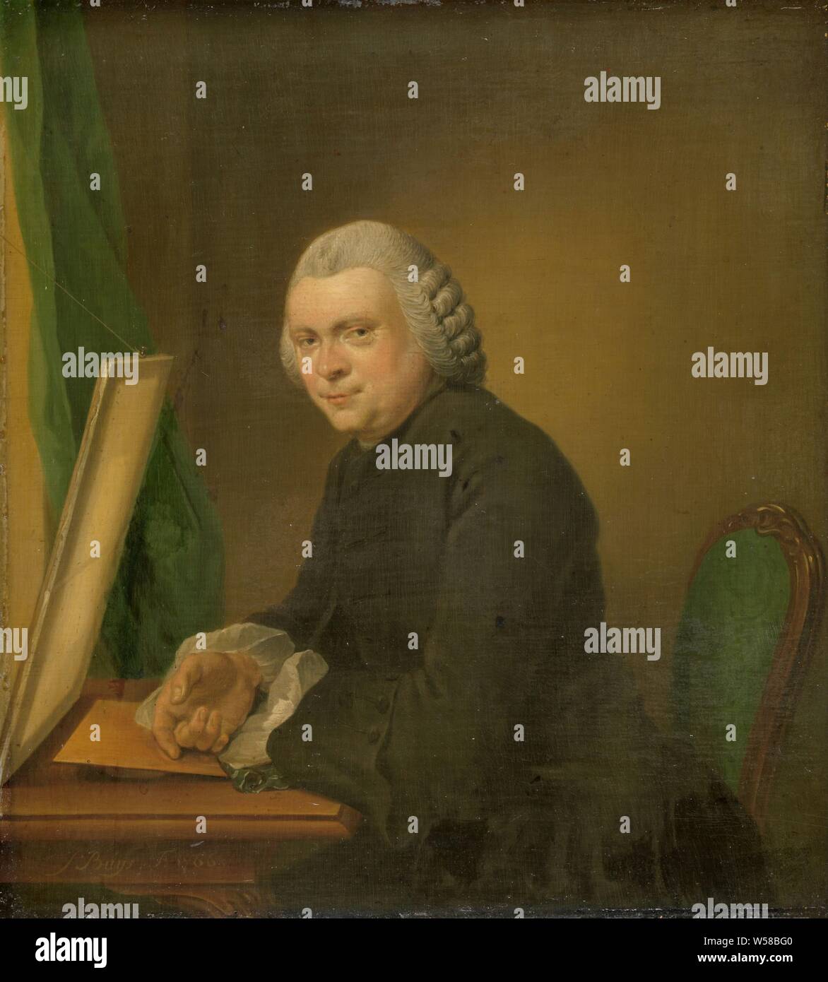 Portrait von Cornelis Ploos van Amstel (1726-98). Kunstsammler, Porträt drucken Teekocher und Kunstsammler Cornelis Ploos van Amstel, an einem Tisch sitzen mit einem Kupfer ätzen Platte, Porträt, Selbstportrait oder Grafiker, Cornelis Ploos van Amstel, Jacobus kauft, 1766, Panel, Ölfarbe (Lack), h 25,5 cm x W 23 cm d 4,5 cm Stockfoto