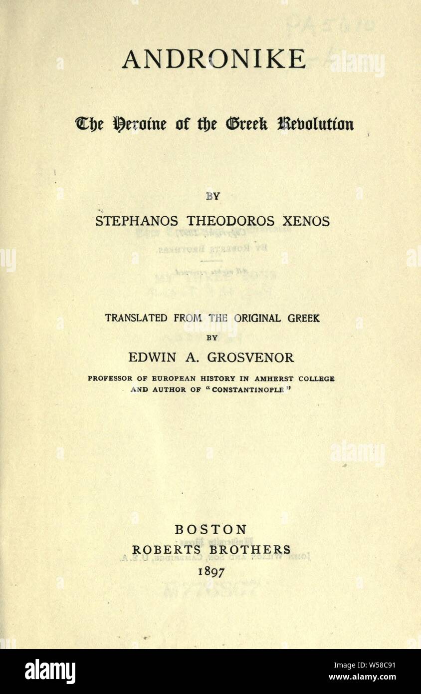 Androniké, die Heldin der griechischen Revolution: Xenos, Stephanos Th., 1821-1894 Stockfoto
