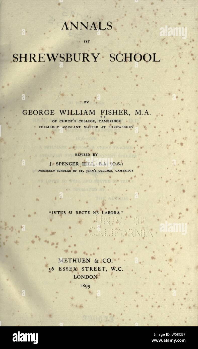 Annalen von Shrewsbury School: Fisher, George William Stockfoto