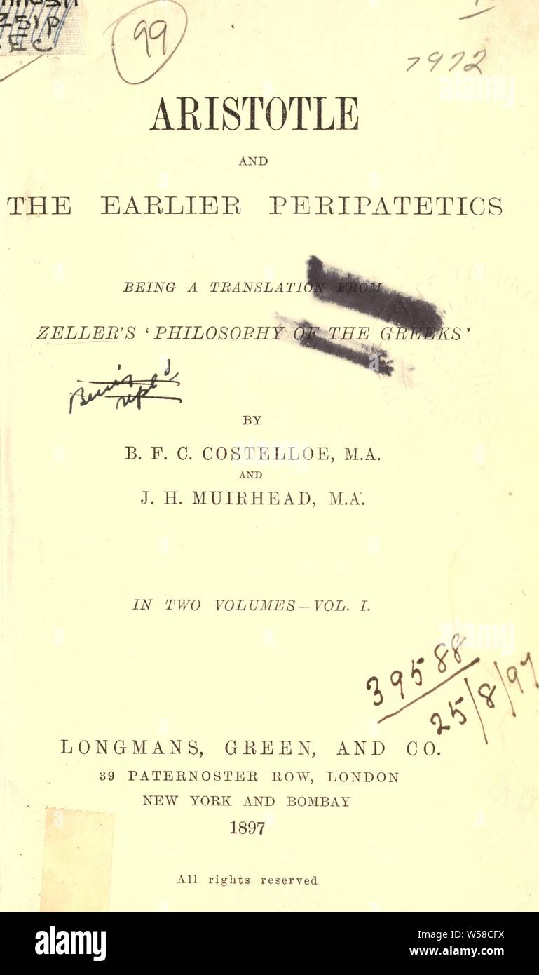 Aristoteles und die frühere Kriegsverbrechen: Zeller, Eduard, 1814-1908 Stockfoto