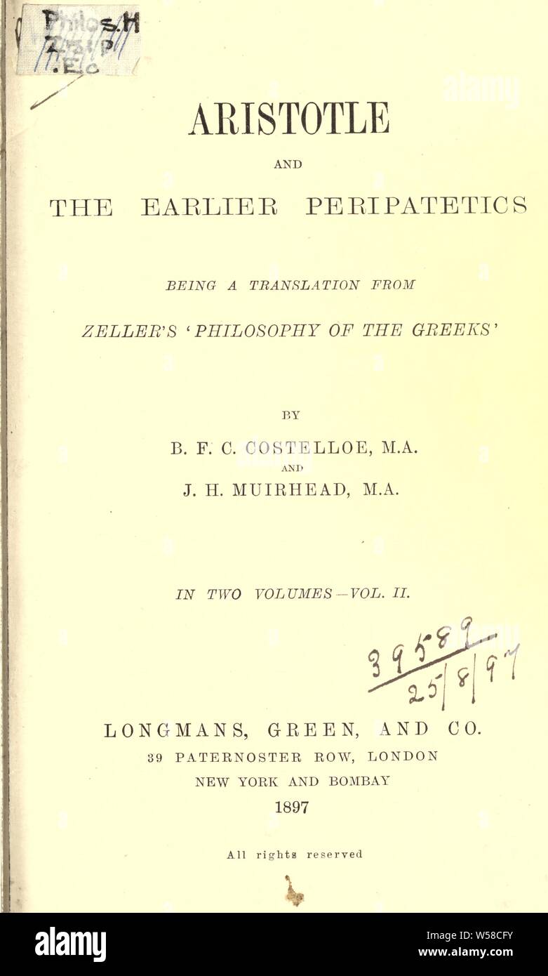 Aristoteles und die frühere Kriegsverbrechen: Zeller, Eduard, 1814-1908 Stockfoto