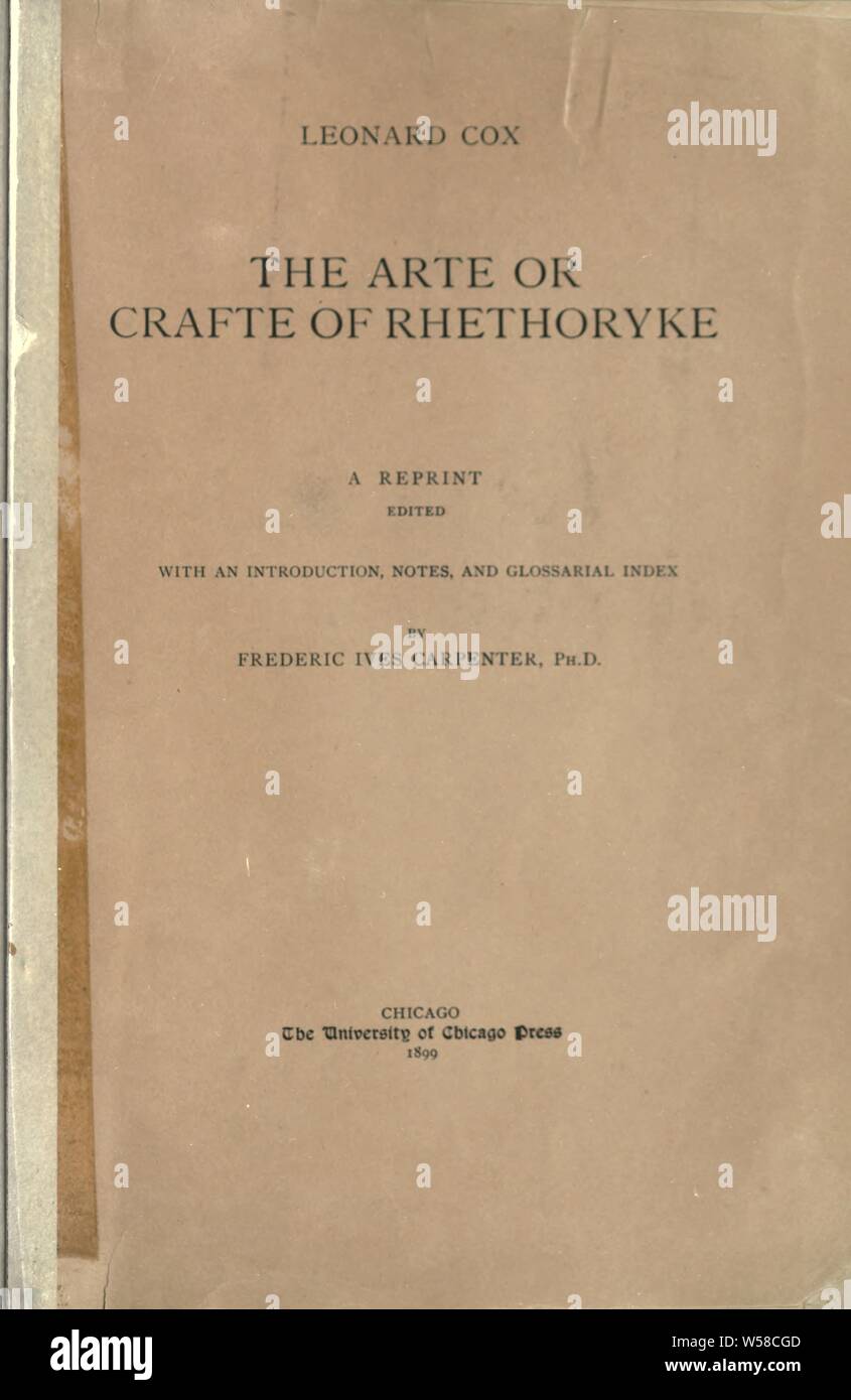 Die arte oder crafte von rhethoryke: Cox, Leonard Stockfoto