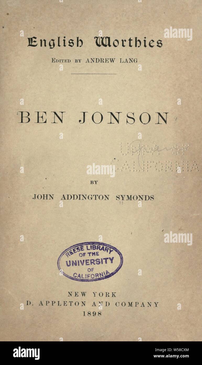 Ben Jonson: Symonds, John Addington, 1840-1893 Stockfoto