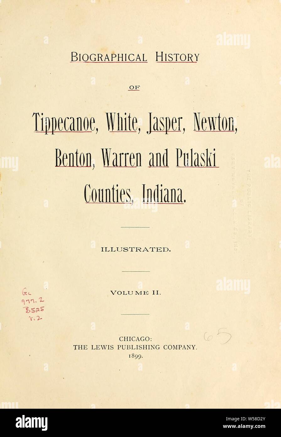 Biographische Geschichte von Tippecanoe, Weiß, Jasper, Newton, Benton, Warren und Pulaski County, Indiana: Lewis Verlag Stockfoto