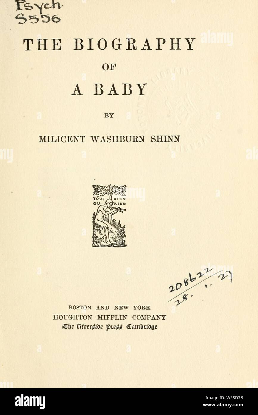 Die Biographie eines Baby: Shinn, Milicent Washburn, 1858-1940 Stockfoto