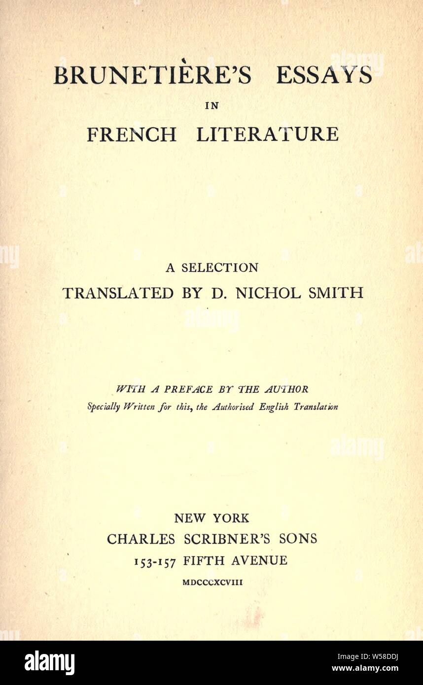 Brunetière des Essays in der französischen Literatur;: Brunetière, Ferdinand, 1849-1906 Stockfoto