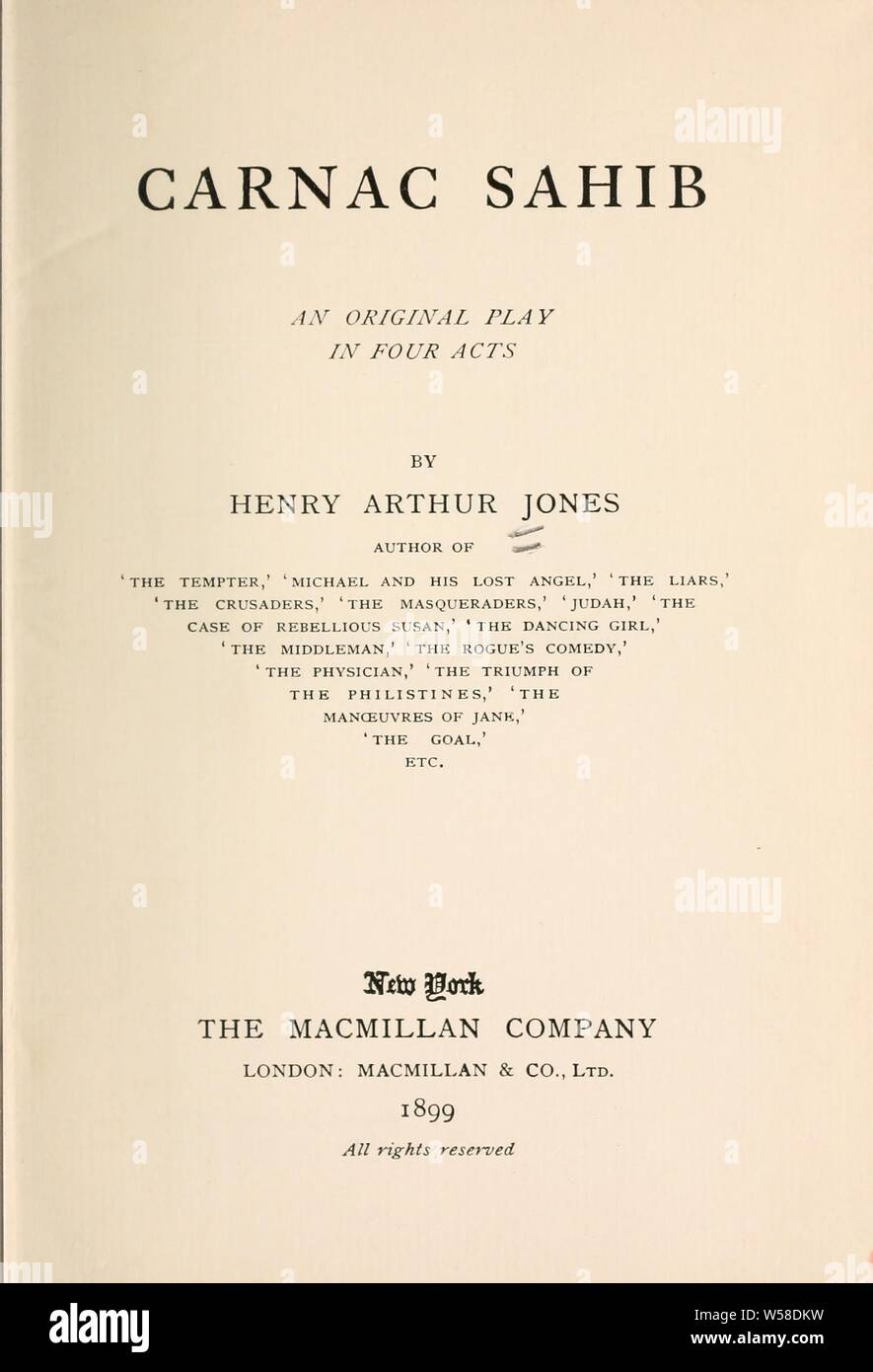 Carnac Sahib; ein Original spielen in vier Akten: Jones, Henry Arthur, 1851-1929 Stockfoto