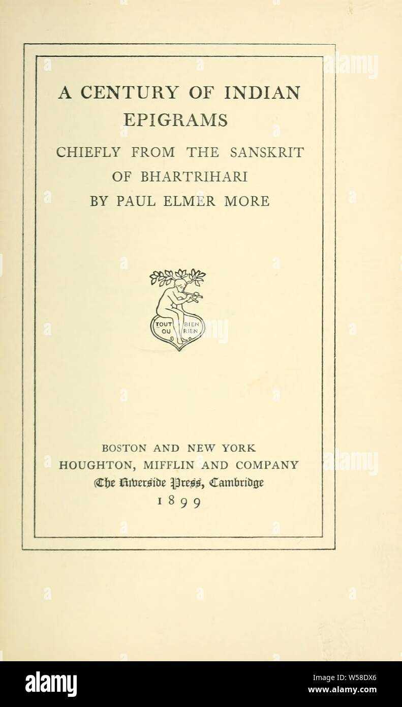 Ein Jahrhundert der indischen Epigrammen, vor allem aus dem Sanskrit von Bhartrihari:: Bhartrhari Stockfoto