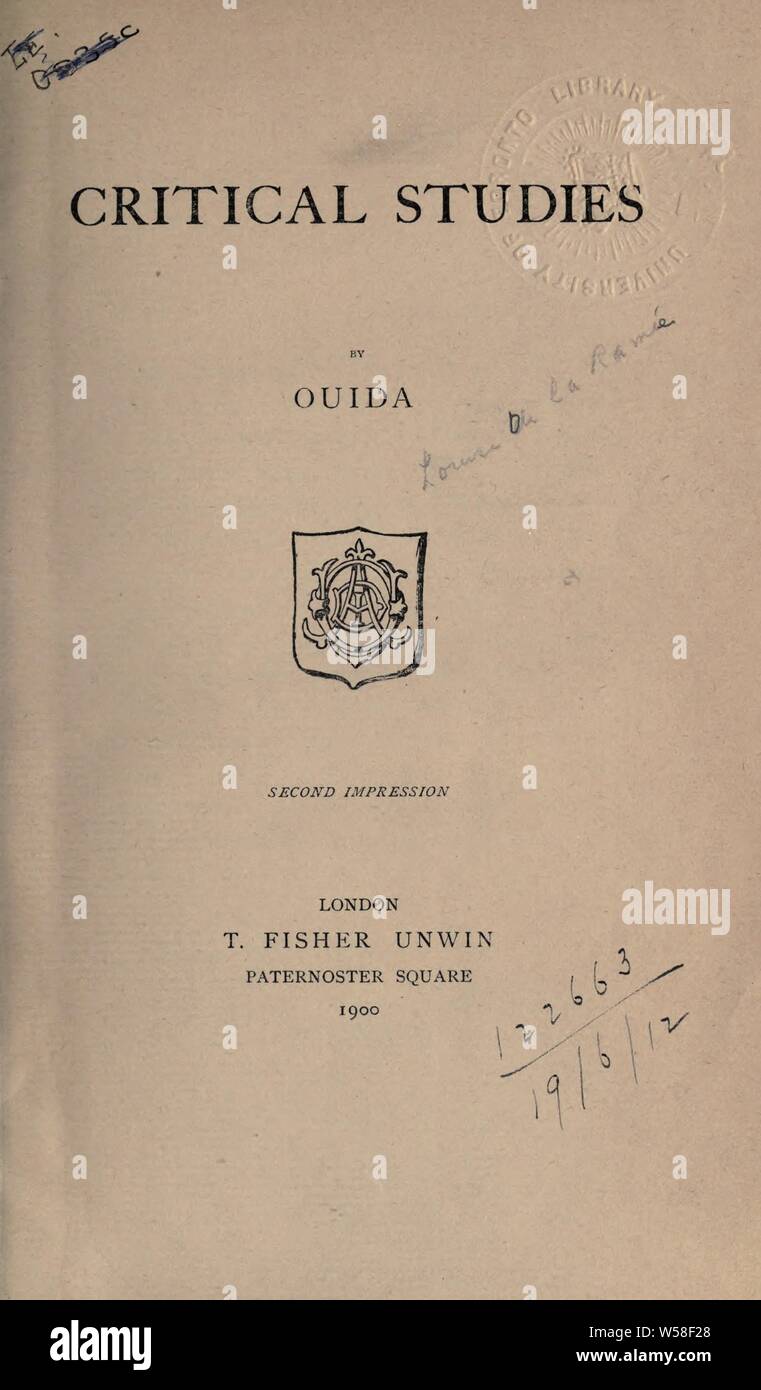Kritische Studien: Ouida, 1839-1908 Stockfoto