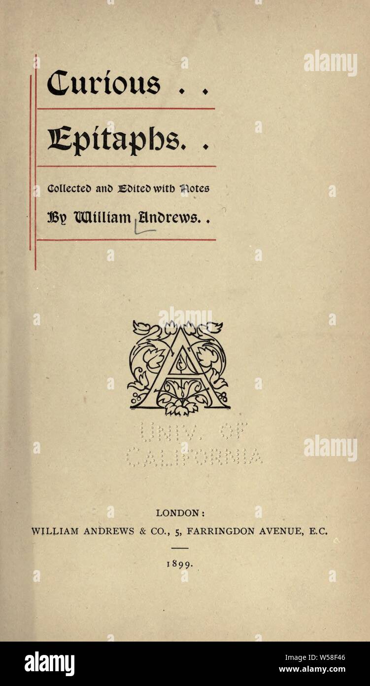 Neugierig Epitaphen: Andrews, William, 1848-1908 Stockfoto