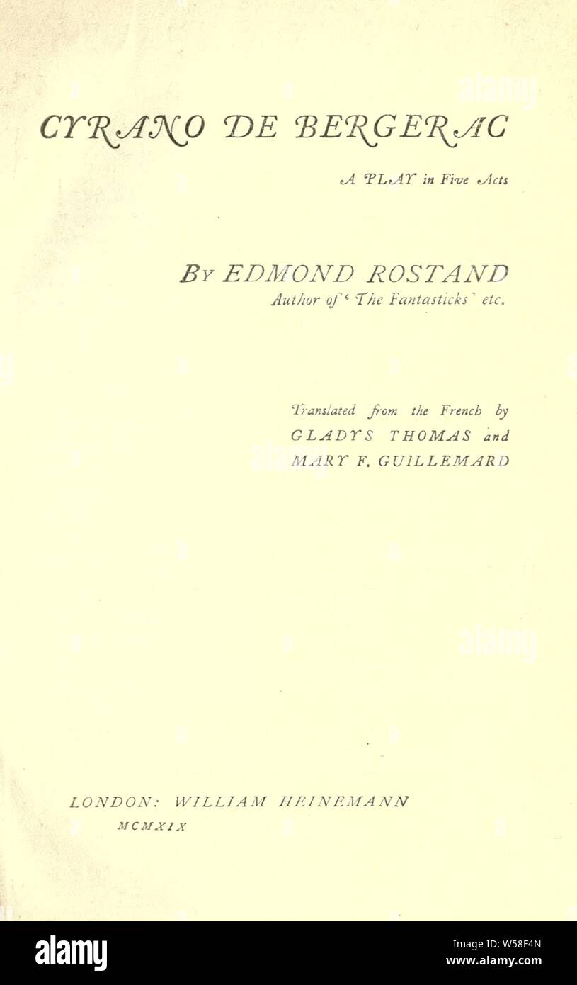 Cyrano de Bergerac: ein Stück in fünf Akten: Rostand, Edmond, 1868-1918 Stockfoto