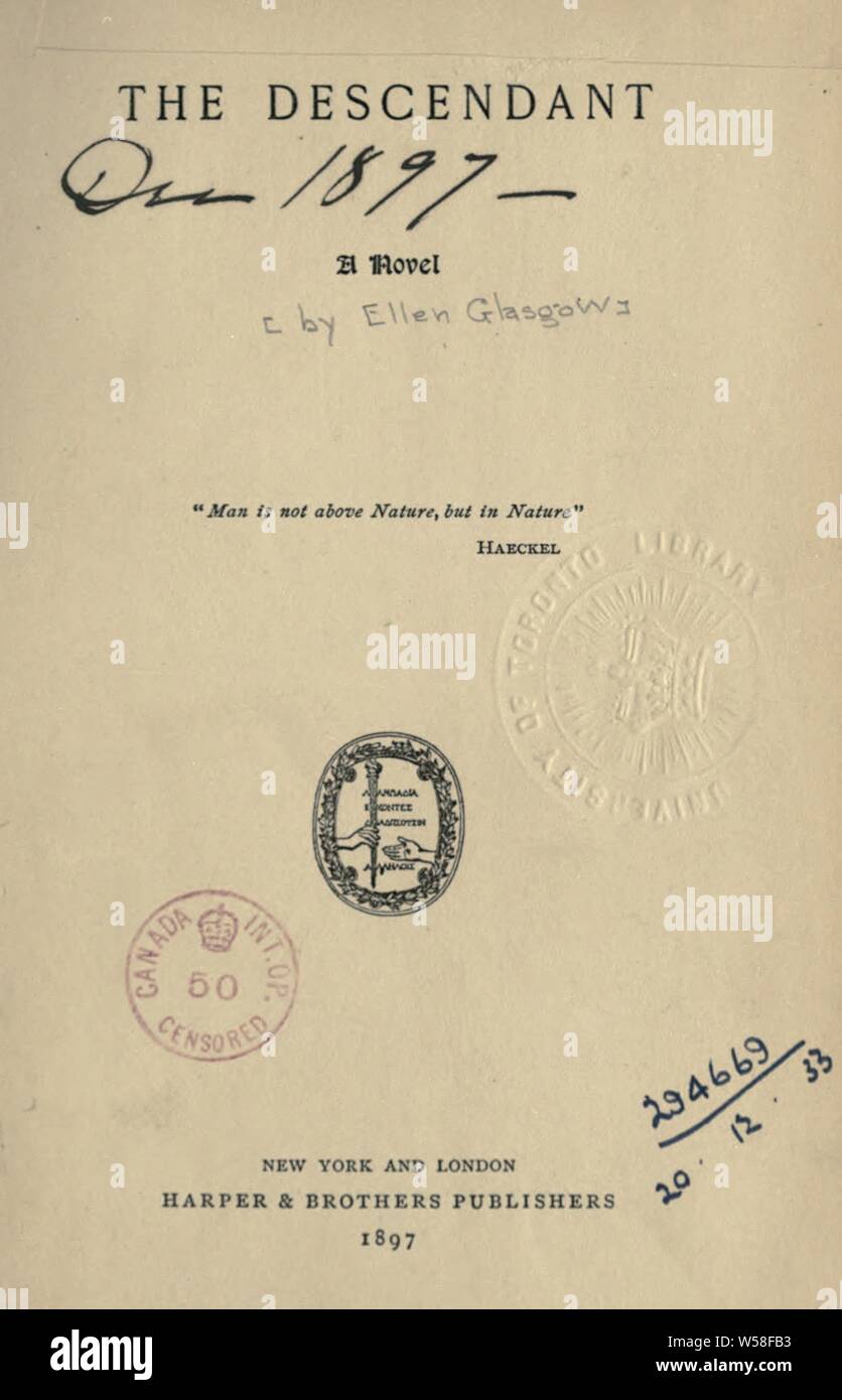 Der Nachkomme; ein Roman: Glasgow, Ellen Anderson Gholson, 1873-1945 Stockfoto