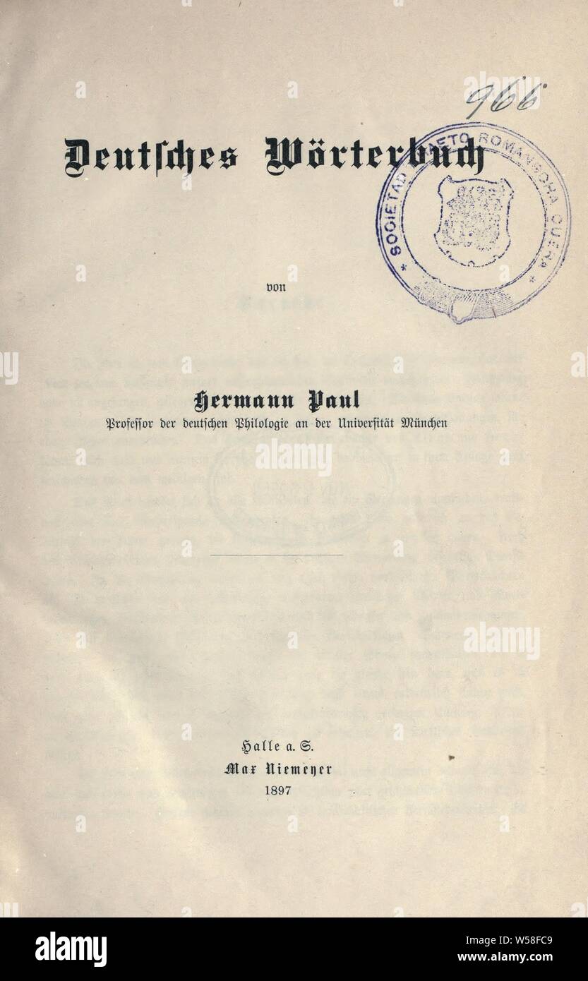 Deutsches Wörterbuch: Paul, Hermann, 1846-1921 Stockfoto