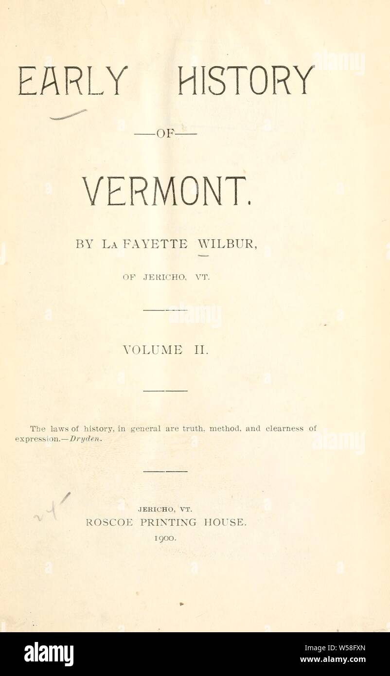Frühe Geschichte von Vermont: Wilbur, La Fayette, 1834 Stockfoto