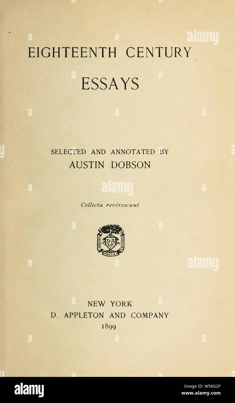 Achtzehnten Jahrhundert Aufsätze: Dobson, Austin, 1840-1921 Stockfoto