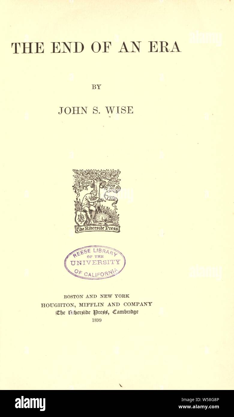 Das Ende einer Ära: Wise, John S. (John Sergeant), 1846-1913 Stockfoto