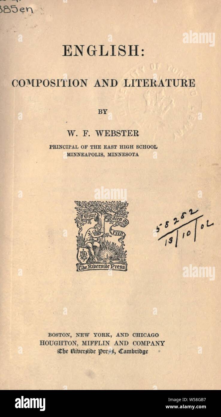 Englisch: Zusammensetzung und Literatur: Webster, William Franklin Stockfoto