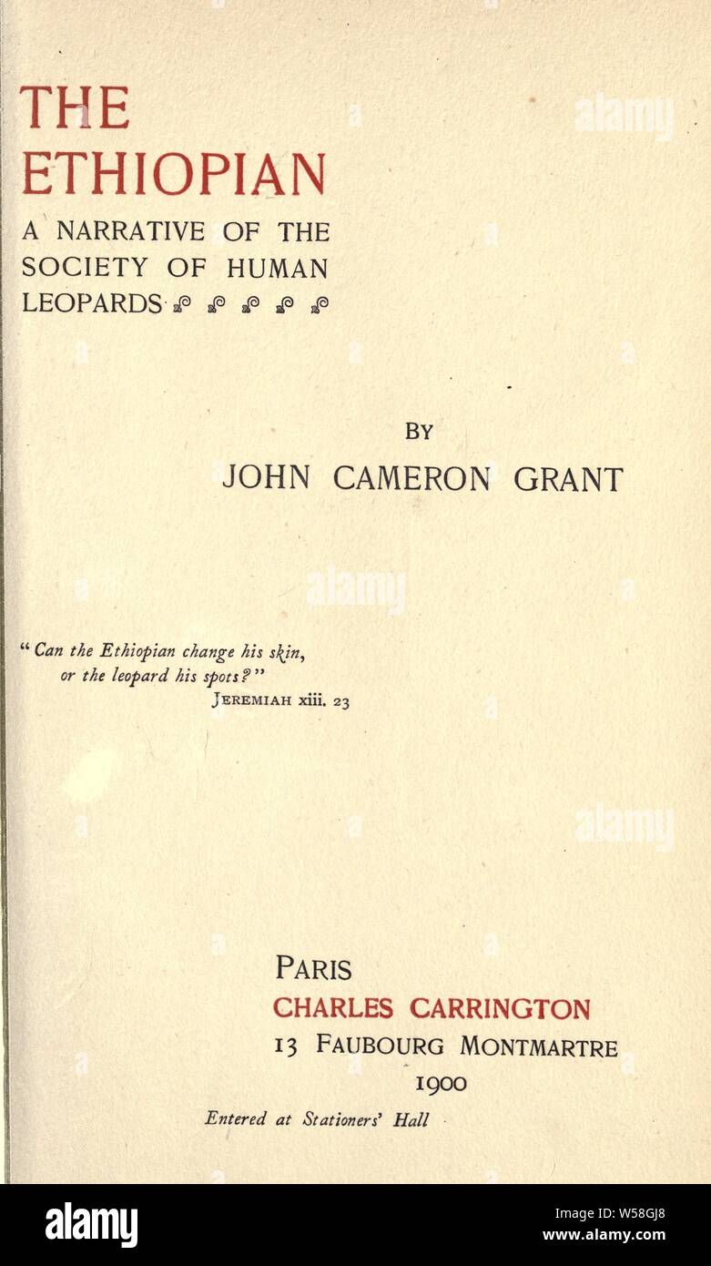 Die Äthiopische; eine Erzählung von der Gesellschaft der menschlichen Leoparden: Grant, John Cameron, 1857 Stockfoto