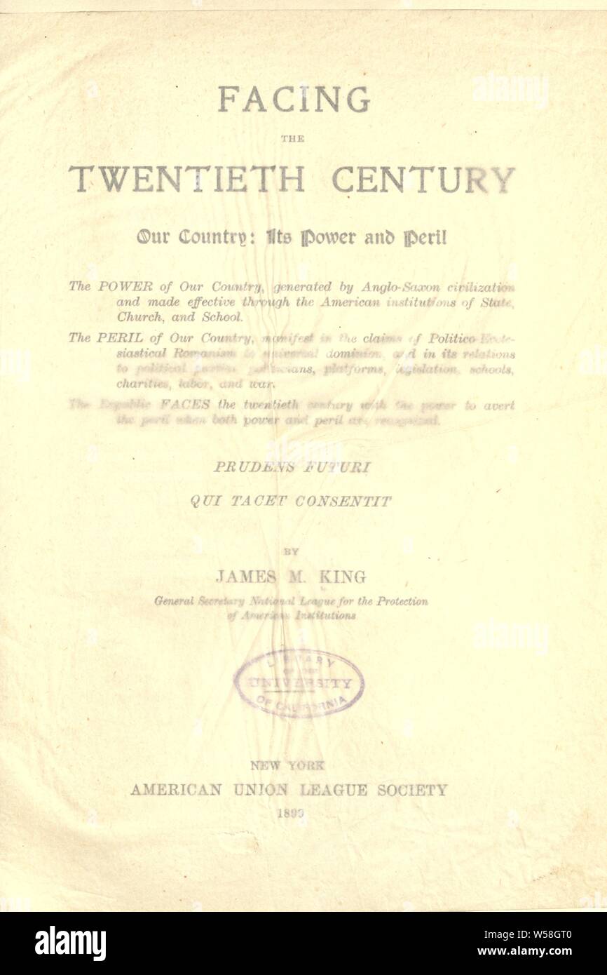 Mit Blick auf das 20. Jahrhundert: unser Land: ihre Macht und die Gefahr: König, James Marcus, 1839-1907 Stockfoto