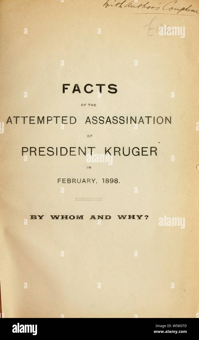 Fakten von dem Attentat auf Präsident Krüger im Februar 1898: Heyer, A. E Stockfoto