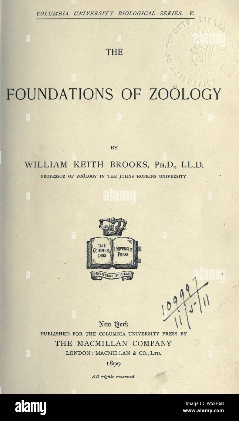 Die Grundlagen der zoölogy: Brooks, William Keith, 1848-1908 Stockfoto