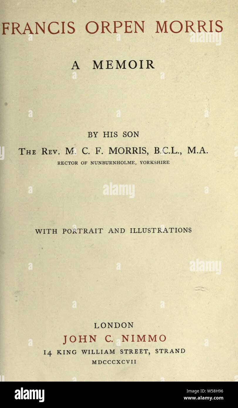 Francis Orpen Morris: Eine Abhandlung: Morris, Marmaduke Charles Frederick, 1844 Stockfoto