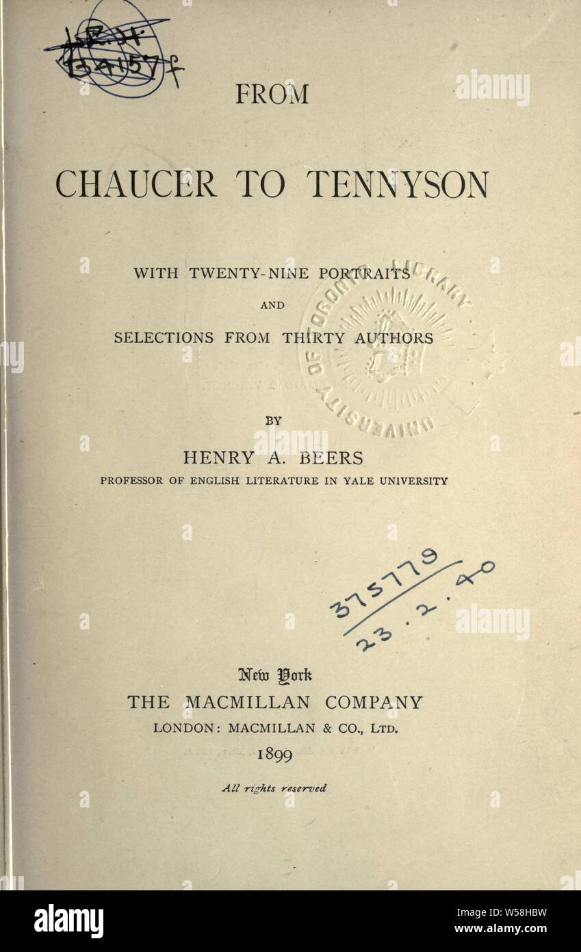 Von Chaucer, Tennyson, mit Zwanzig - neun Porträts und einer Auswahl aus 30 Autoren: Biere, Henry Augustin, 1847-1926 Stockfoto