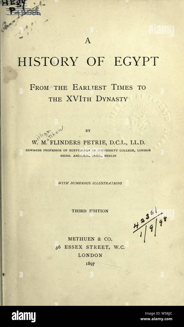 Eine Geschichte von Ägypten von den frühesten Zeiten bis 16. Dynastie: Petrie, W. M. Flinders (William Matthew Flinders), Sir, 1853-1942 Stockfoto