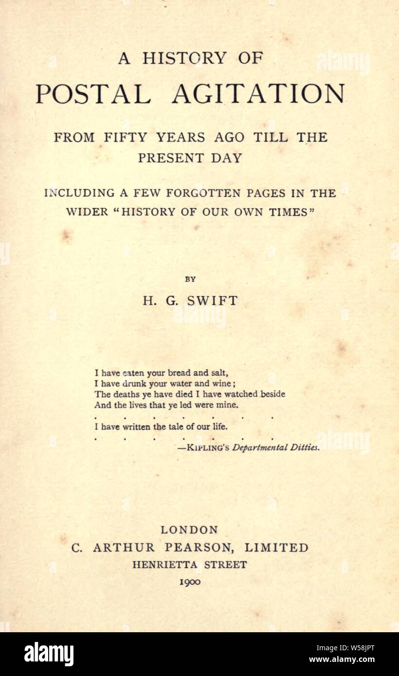 Eine Geschichte der Post Agitation von vor 50 Jahren bis zum heutigen Tag. : Swift, Henry G Stockfoto