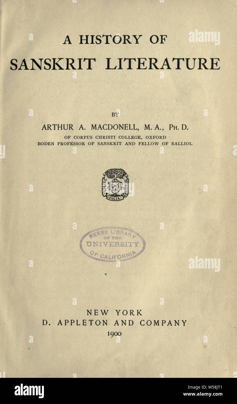 Eine Geschichte des Sanskrit Literatur: Macdonell, Arthur Anthony, 1854-1930 Stockfoto