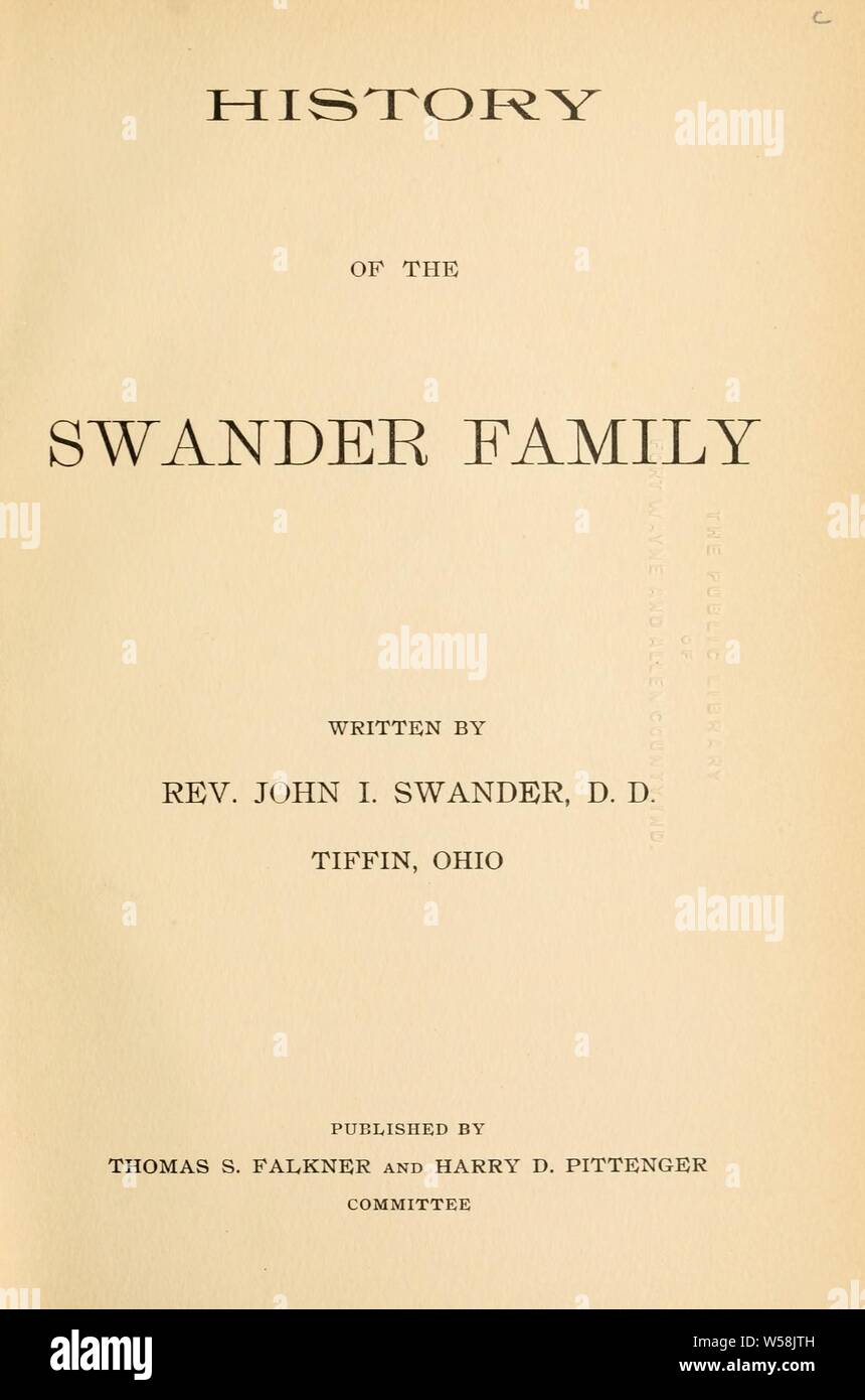 Geschichte Der Swander Familie: Swander, Johannes I., 1833-1925. cn Stockfoto