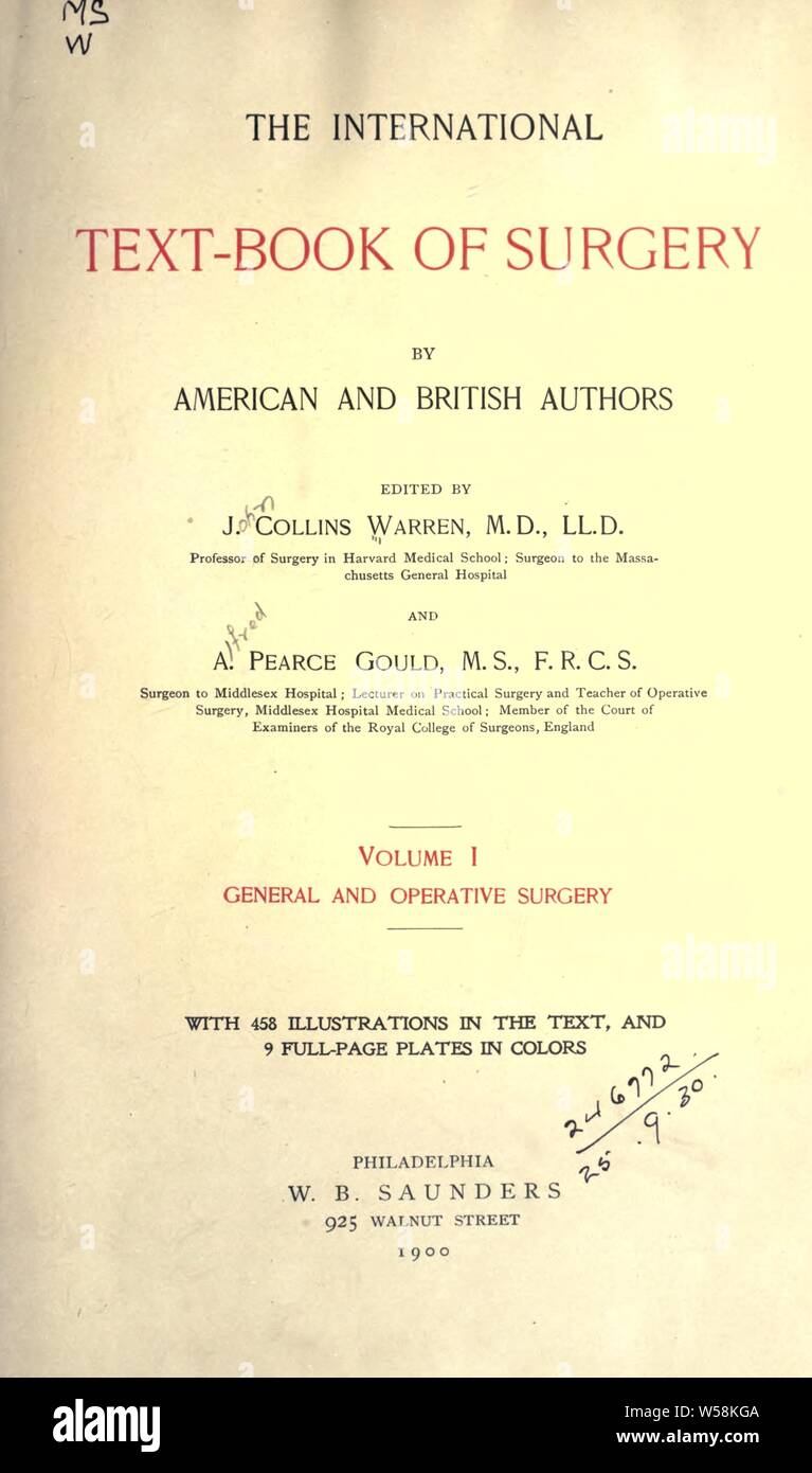 Der internationale Text - das Buch der Chirurgie: Warren, John Collins, 1842 Stockfoto