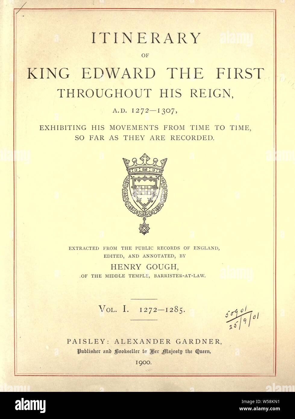 Rundfahrt von König Edward der Erste während seiner Regierungszeit, 1272-1307 N.CHR., seine Bewegungen, soweit Sie aufgezeichnete ausstellen: Gough, Henry, 1821-1906 Stockfoto