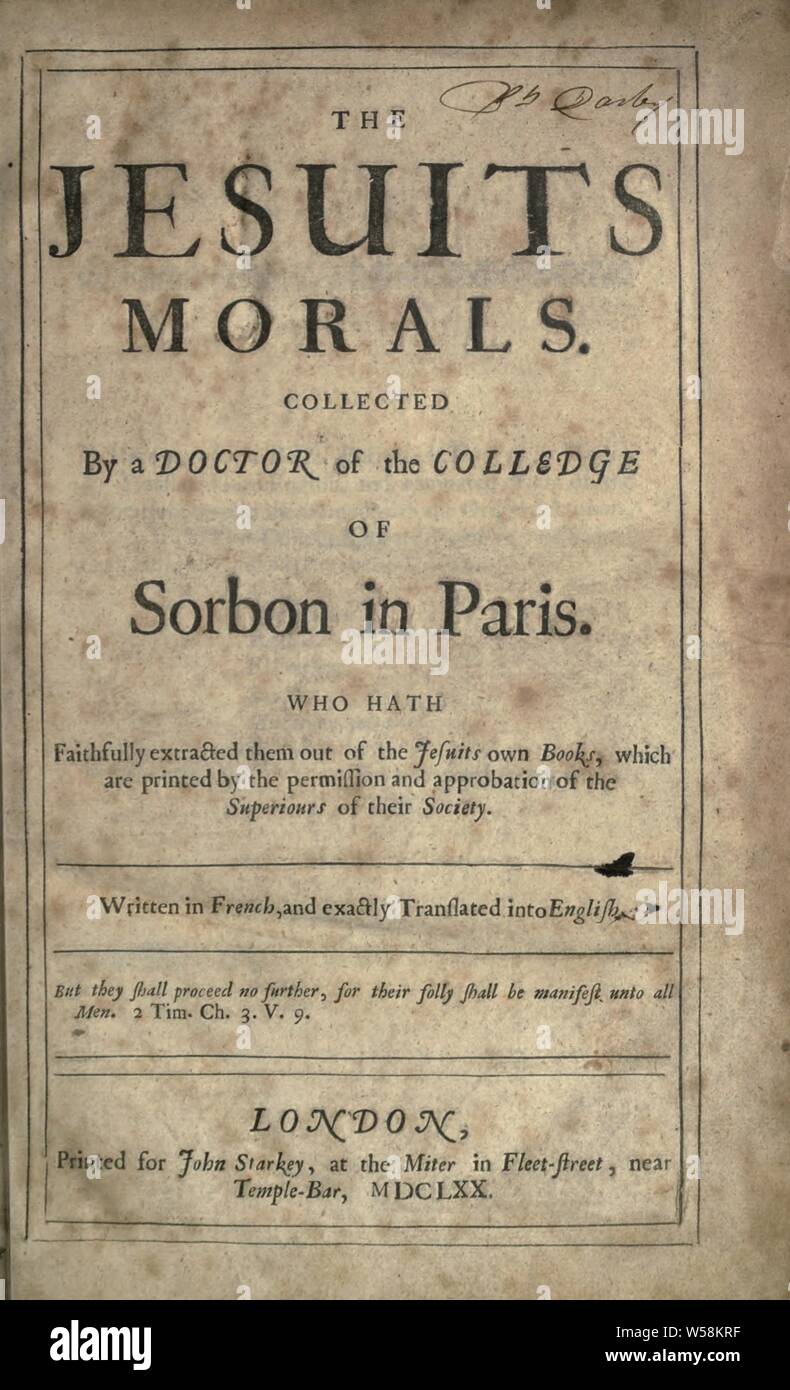 Die Jesuiten Moral: [Perrault, Nicolas], Ca. 1611-1661 Stockfoto