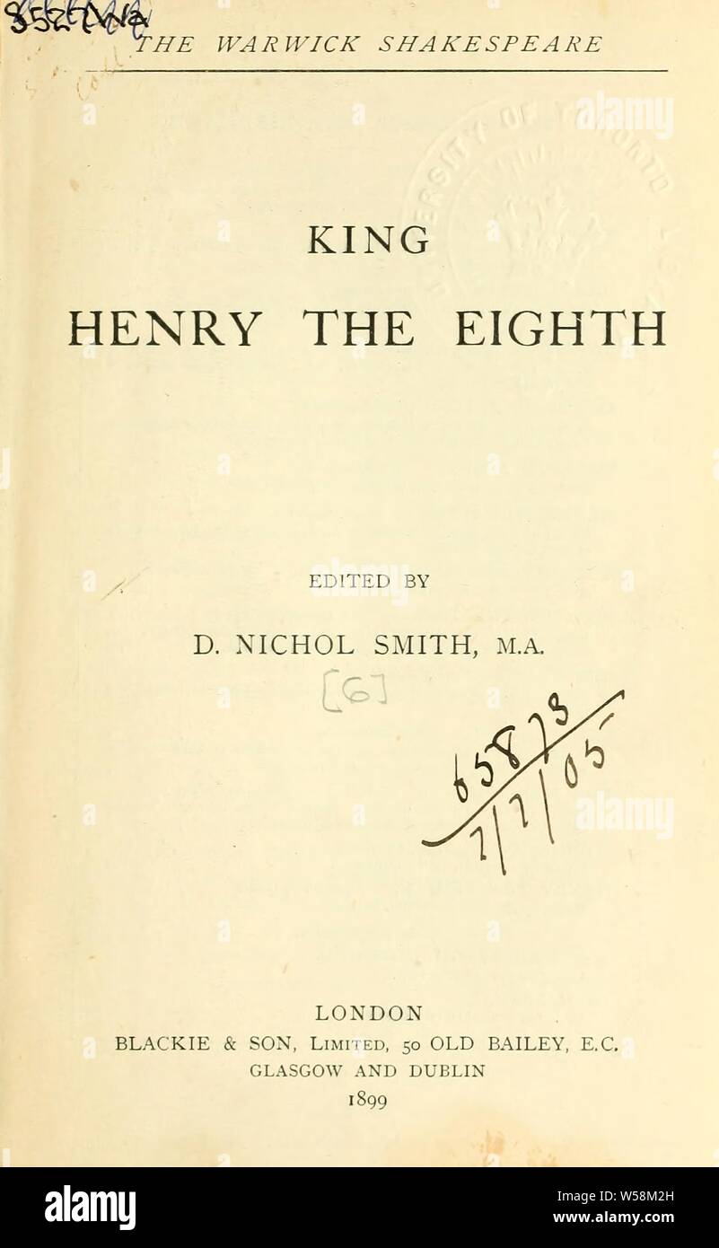 König Heinrich der Achte: Shakespeare, William, 1564-1616 Stockfoto