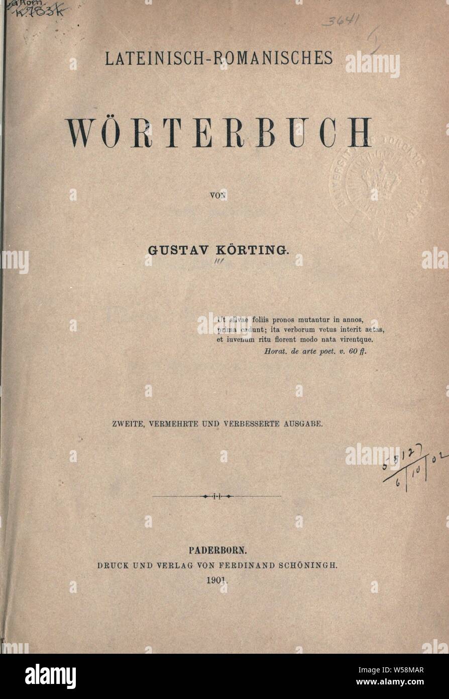 Lateinisch - romanisches Wörterbuch: Körting, Gustav Carl Otto, 1845-1913 Stockfoto