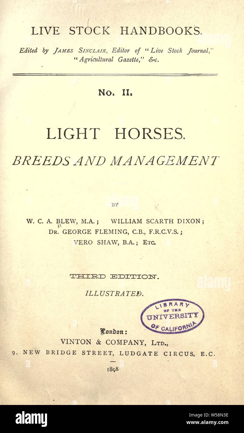 Licht Pferde: Rassen und Management: blies, William Charles Arlington, 1848 Stockfoto