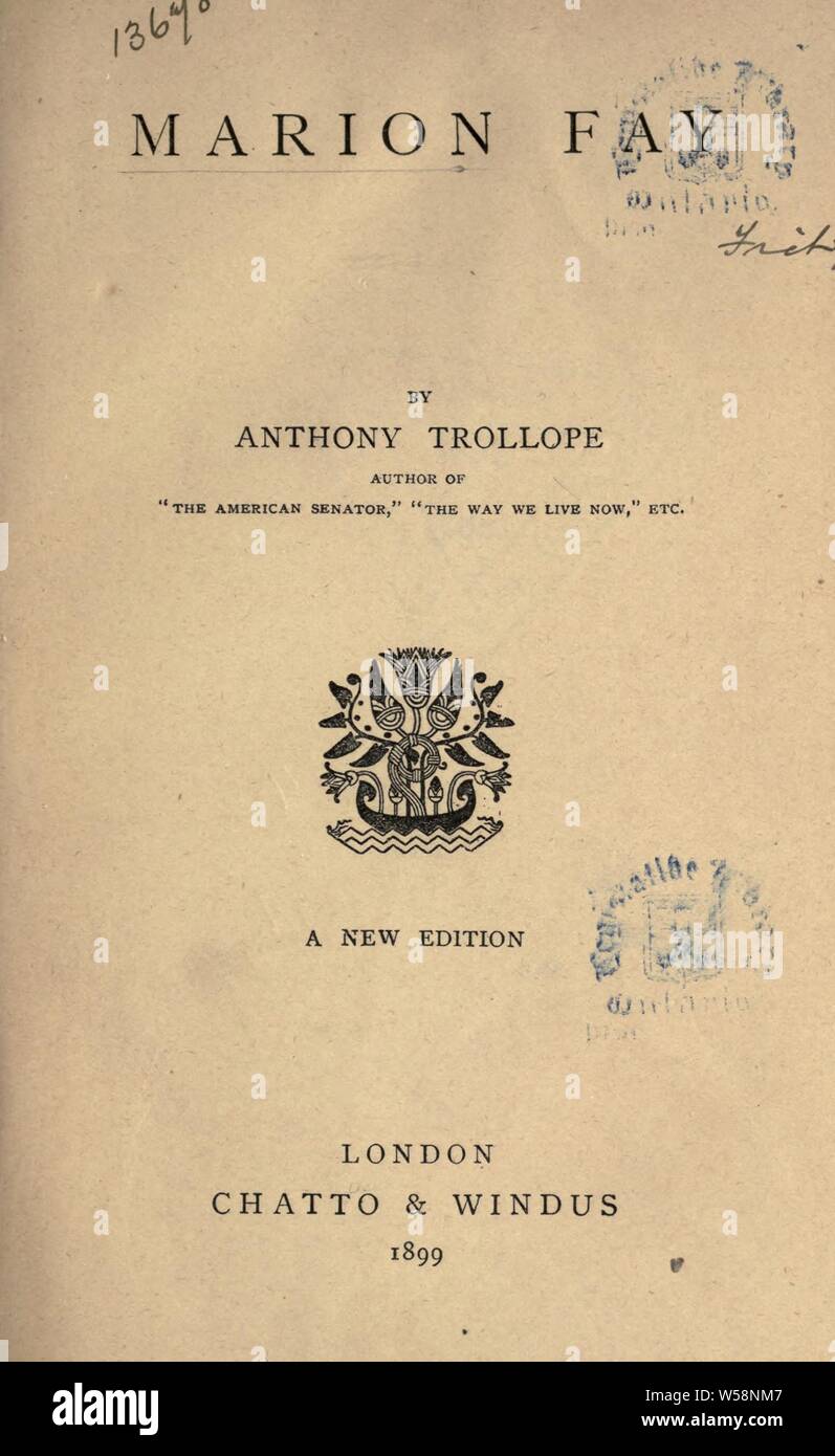 Marion Fee: Trollope, Anthony, 1815-1882 Stockfoto