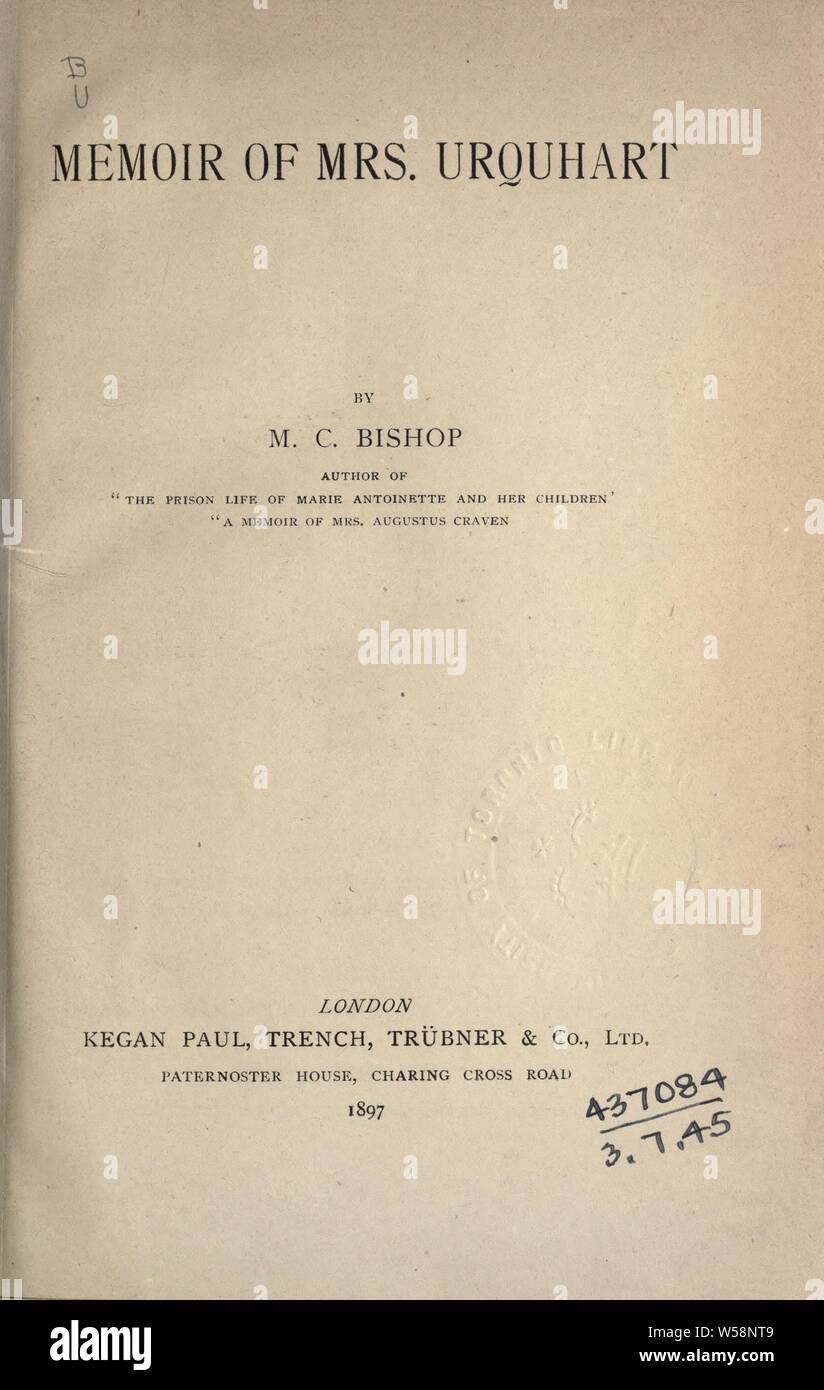 Abhandlung von Frau Urquhart: Bischof, Maria Katharina Stockfoto