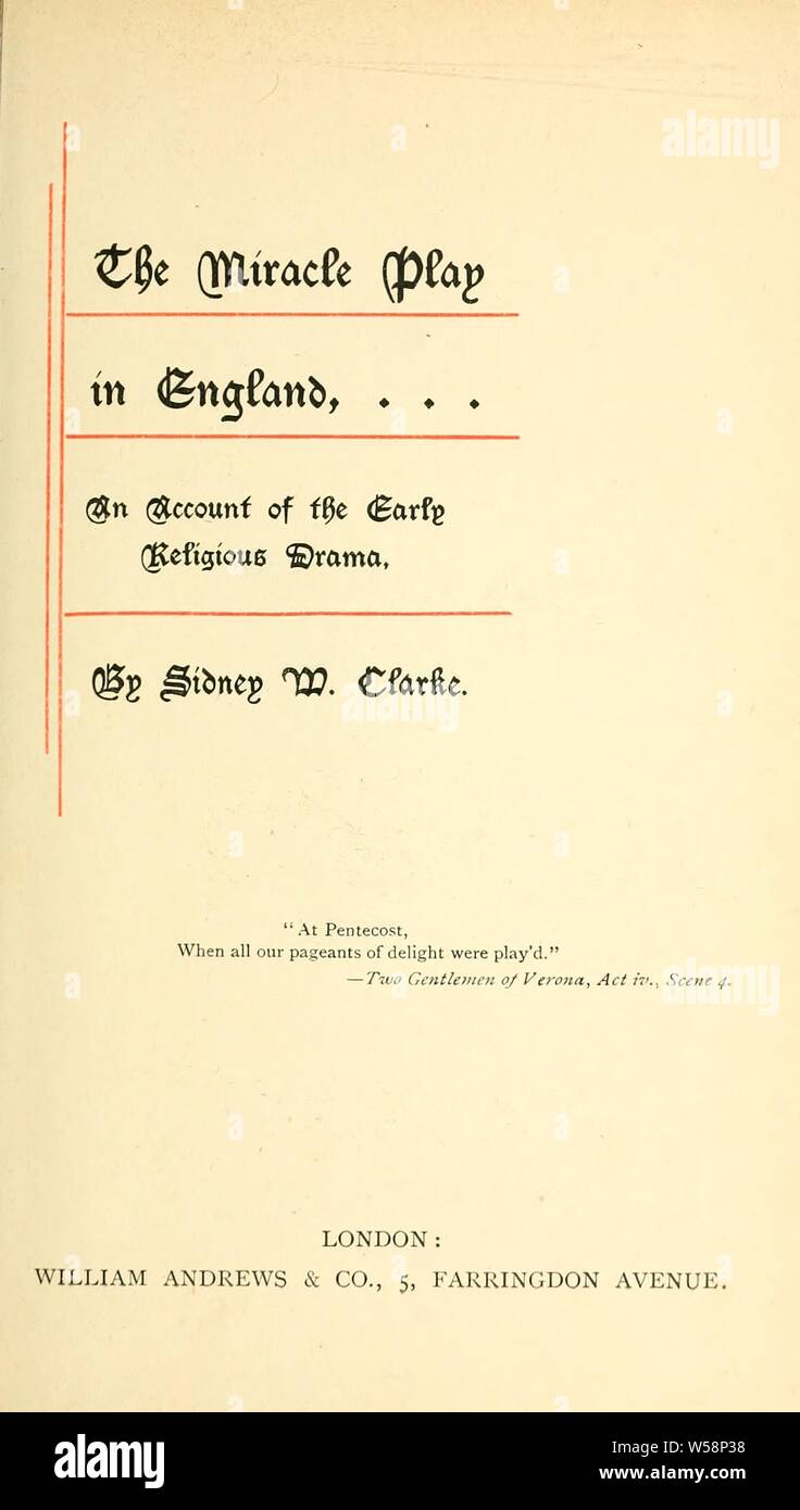 Das Wunder spielen in England: eine Berücksichtigung der frühen religiösen Drama: Clarke, Sidney W Stockfoto