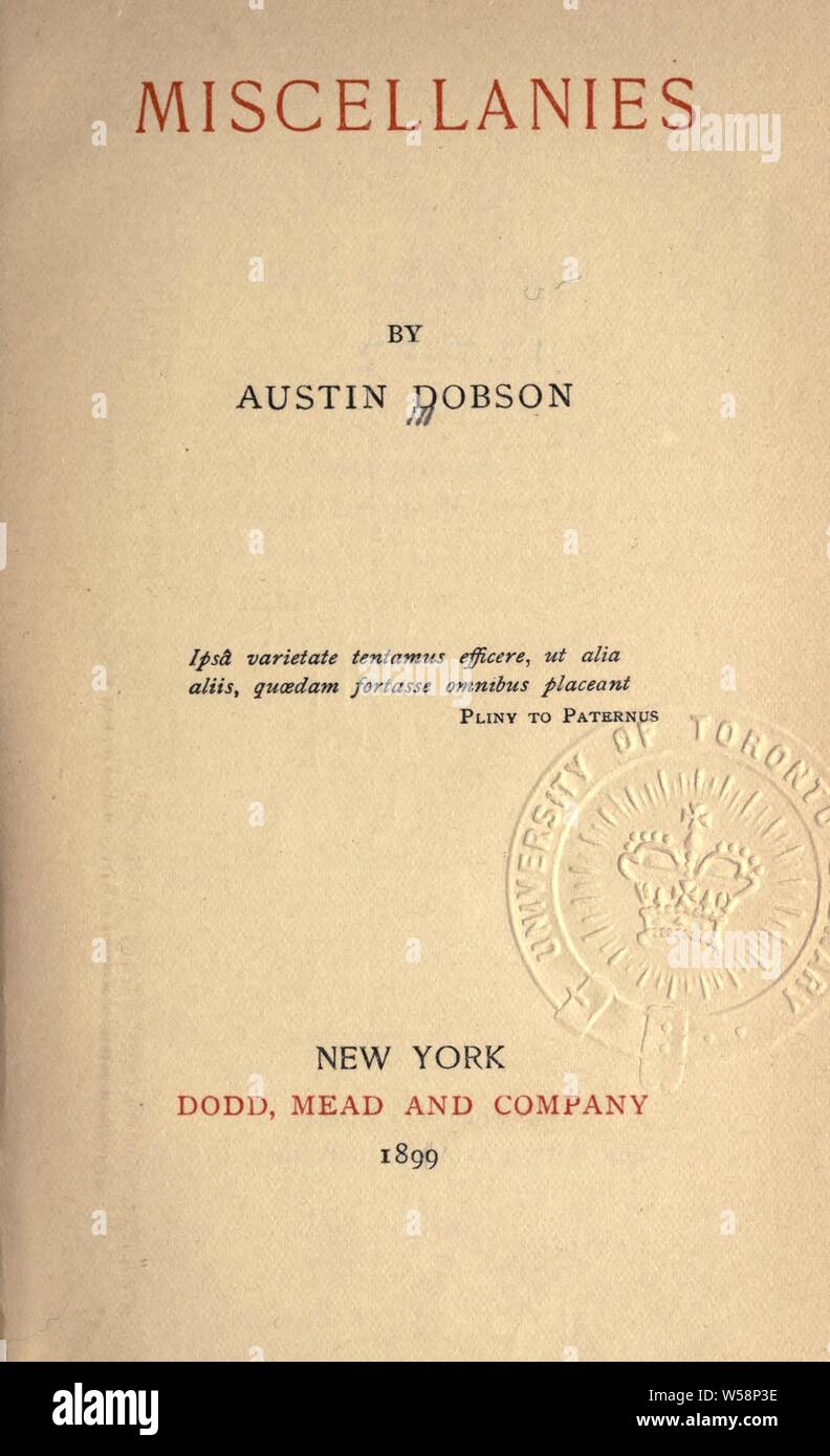 Miscellanies: Dobson, Austin, 1840-1921 Stockfoto