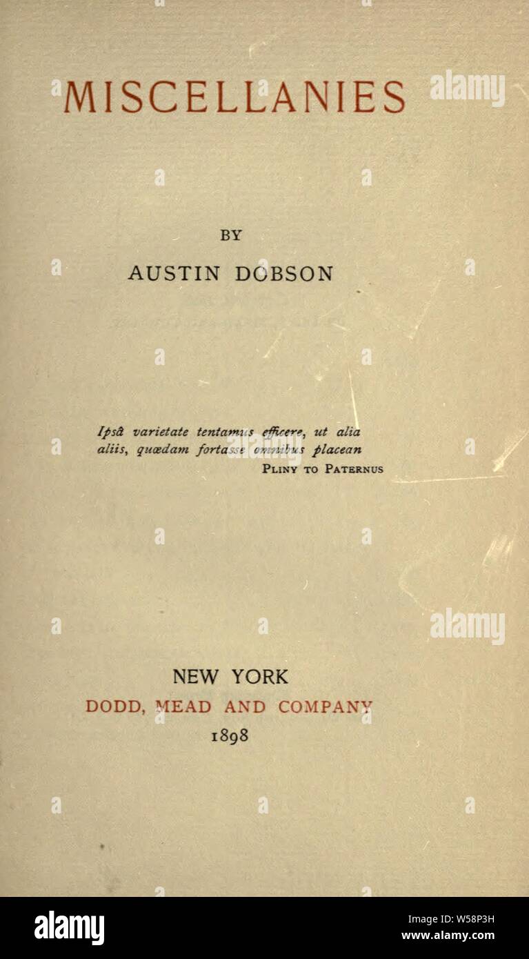 Miscellanies: Dobson, Austin, 1840-1921 Stockfoto