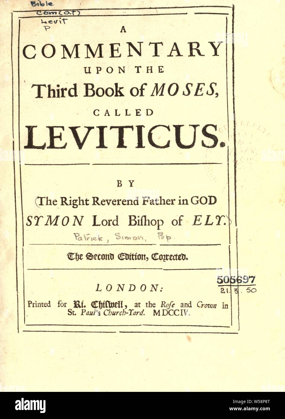 Ein Kommentar auf das 3. Buch Mose, Levitikus: Patrick, Simon, 1626-1707 Stockfoto