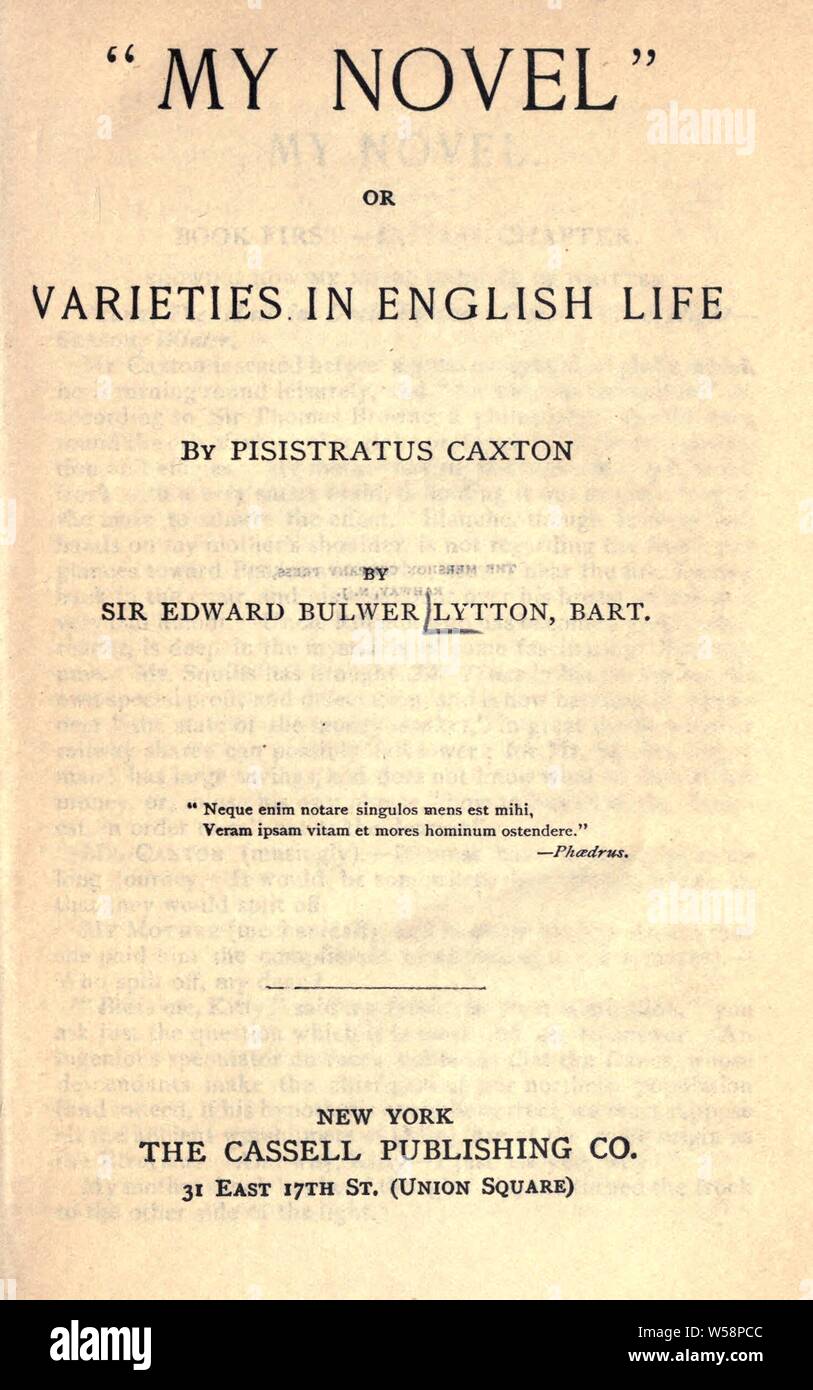 Mein Roman oder, Sorten in Englisch leben: Lytton, Edward Bulwer Lytton, Baron, 1803-1873 Stockfoto