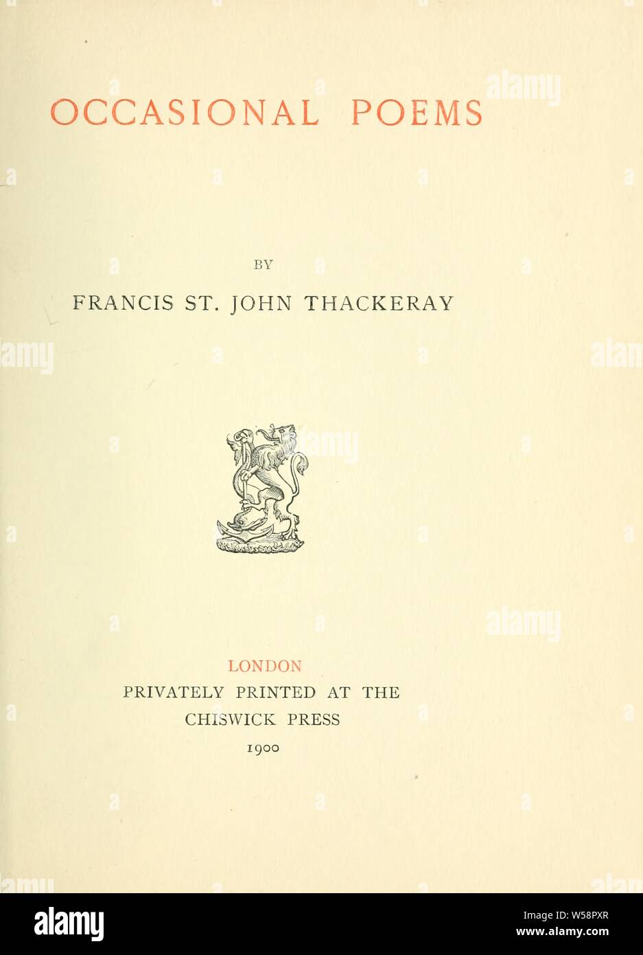 Gelegentlich Gedichte: Thackeray, Francis St. John, 1832-1919 Stockfoto