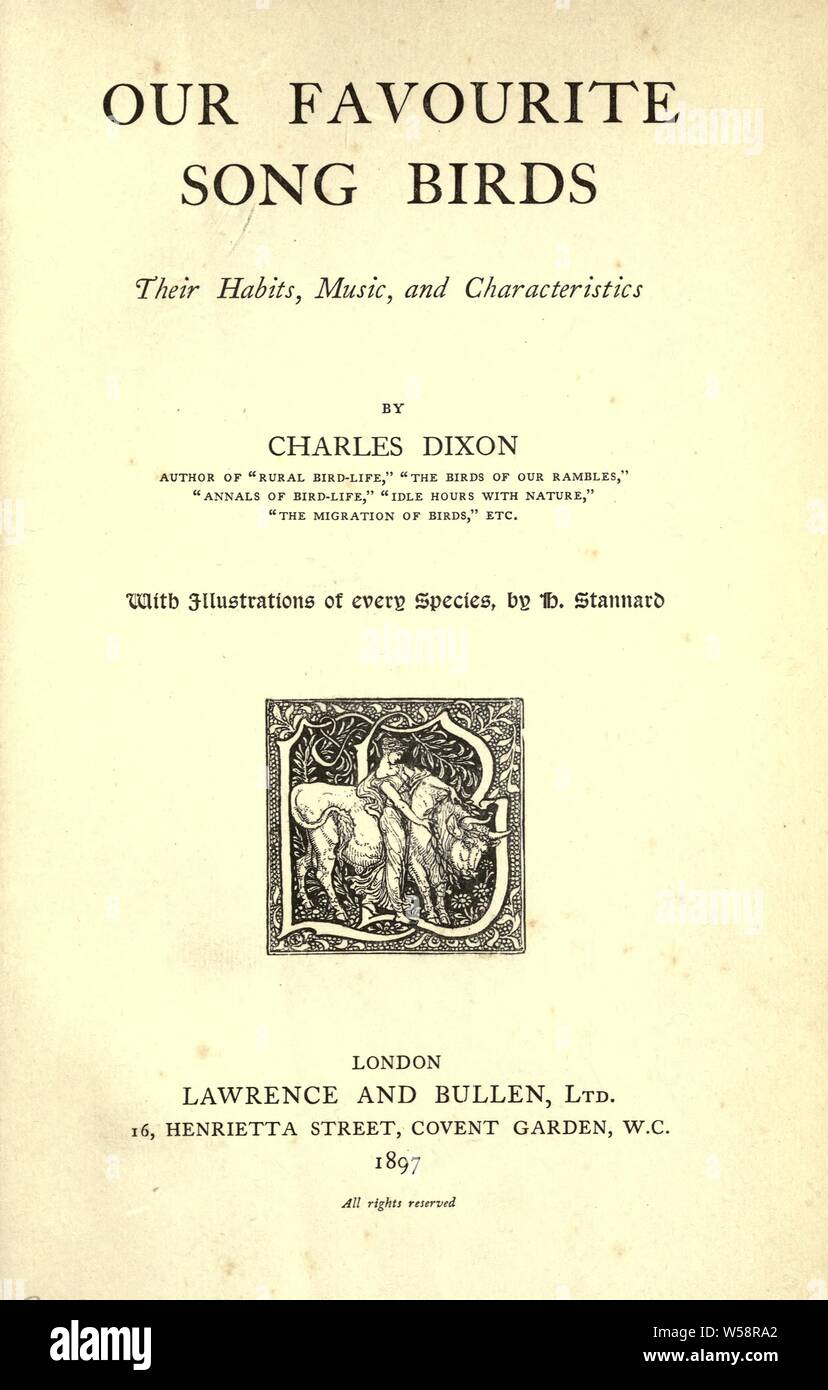 Unser Lieblingslied Vögel; ihre Gewohnheiten, Musik und Merkmale: Dixon, Charles, 1858-1926 Stockfoto